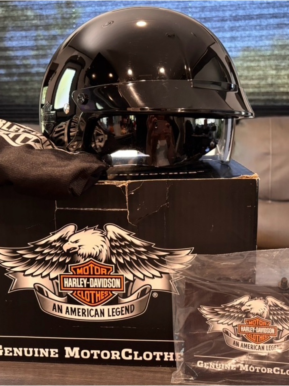 Harley-Davidson Gloss Black Half Helmet with Flip Visor